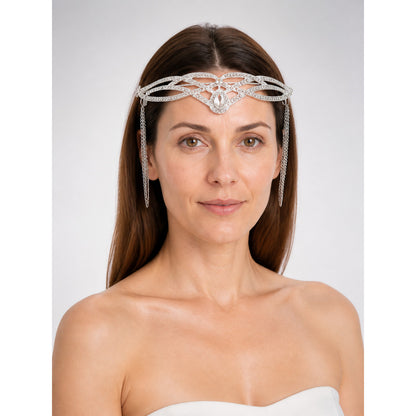 Carnival Headpiece Crown, Silver-Colored, with Chains main product view