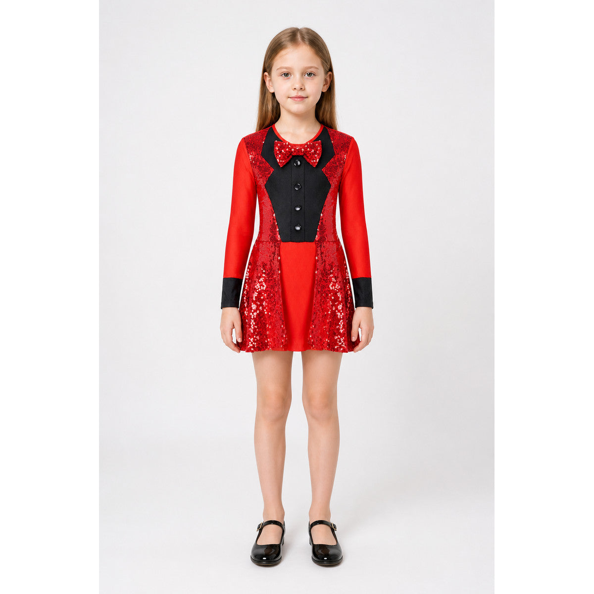 Red and Black Sequin Carnival Dress with Bow main product view