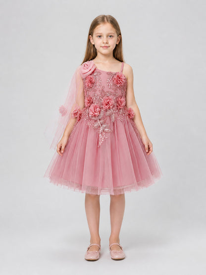 Tulle Dress with Floral Decorations on-model view