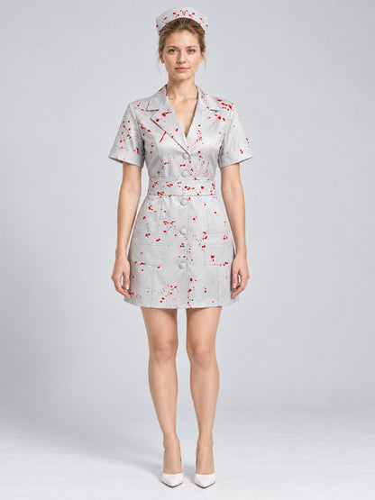 Red-Print Cosplay Costume Dress on-model view