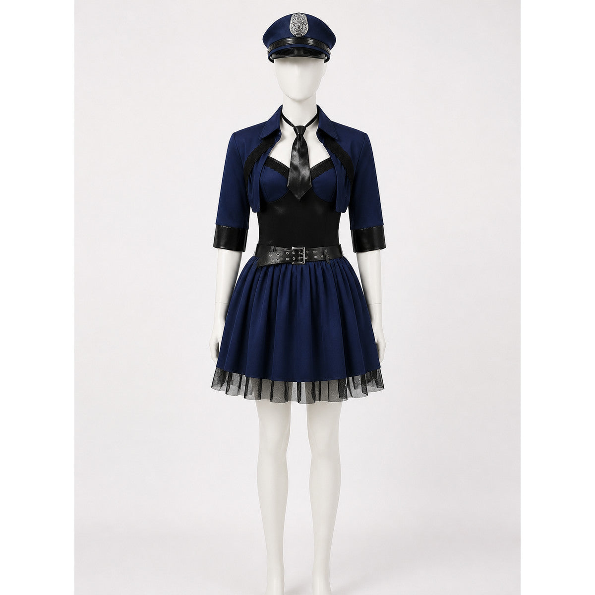 Women's Police Costume Set with Dress, Jacket, Belt, Hat & Tie, Sexy Halloween on-model view