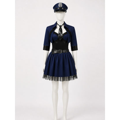 Women's Police Costume Set with Dress, Jacket, Belt, Hat & Tie, Sexy Halloween on-model view