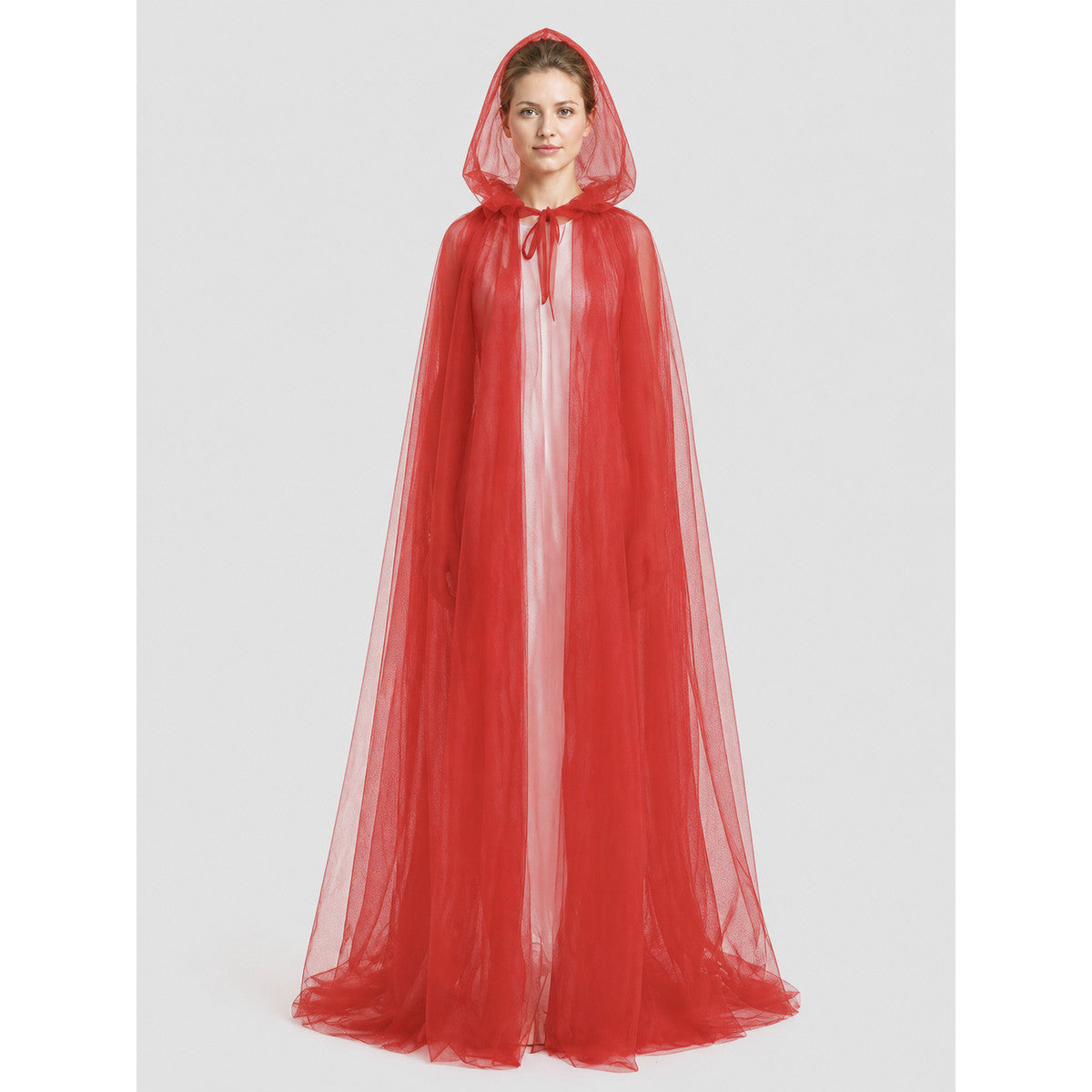 Red Mesh Grim Reaper Hooded Cloak on-model view