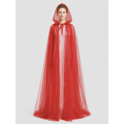 Red Mesh Grim Reaper Hooded Cloak on-model view