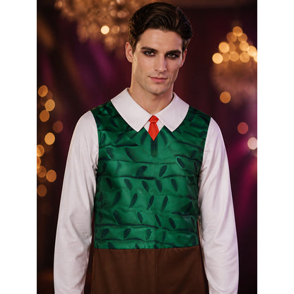 Cartoon Character Leaf Print Bodysuit Costume with Headpiece for Halloween on-model view