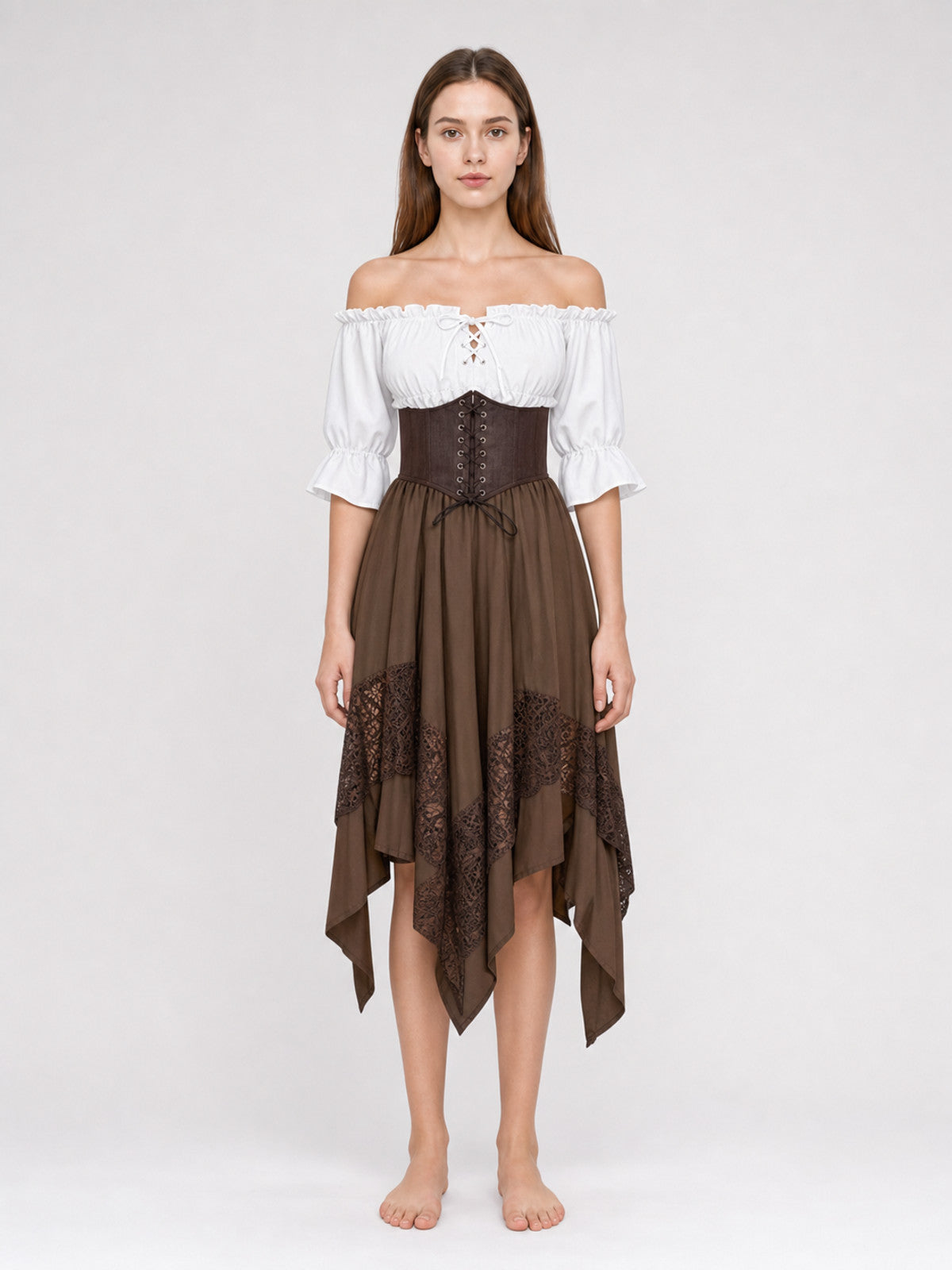 Pirate-Style Costume: Blouse, Corset, and Skirt front view
