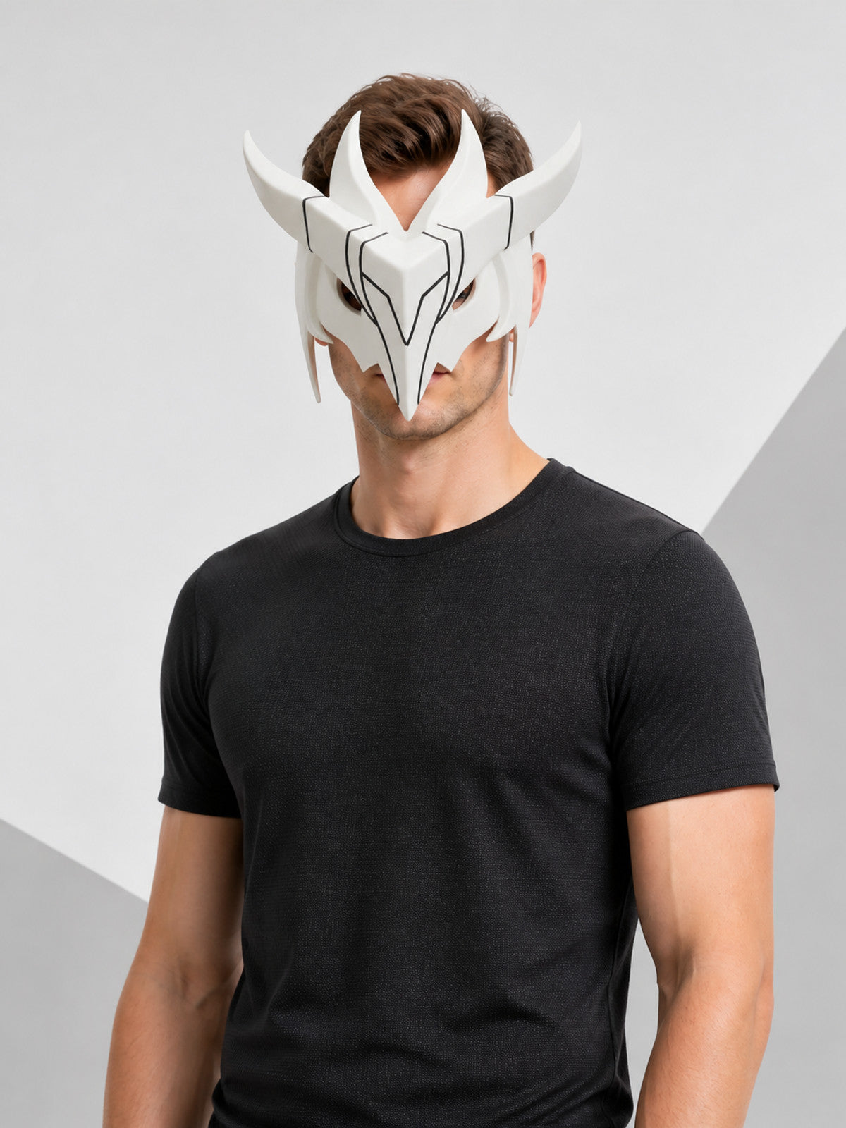 White Carnival Mask with Black Lines for Cosplay