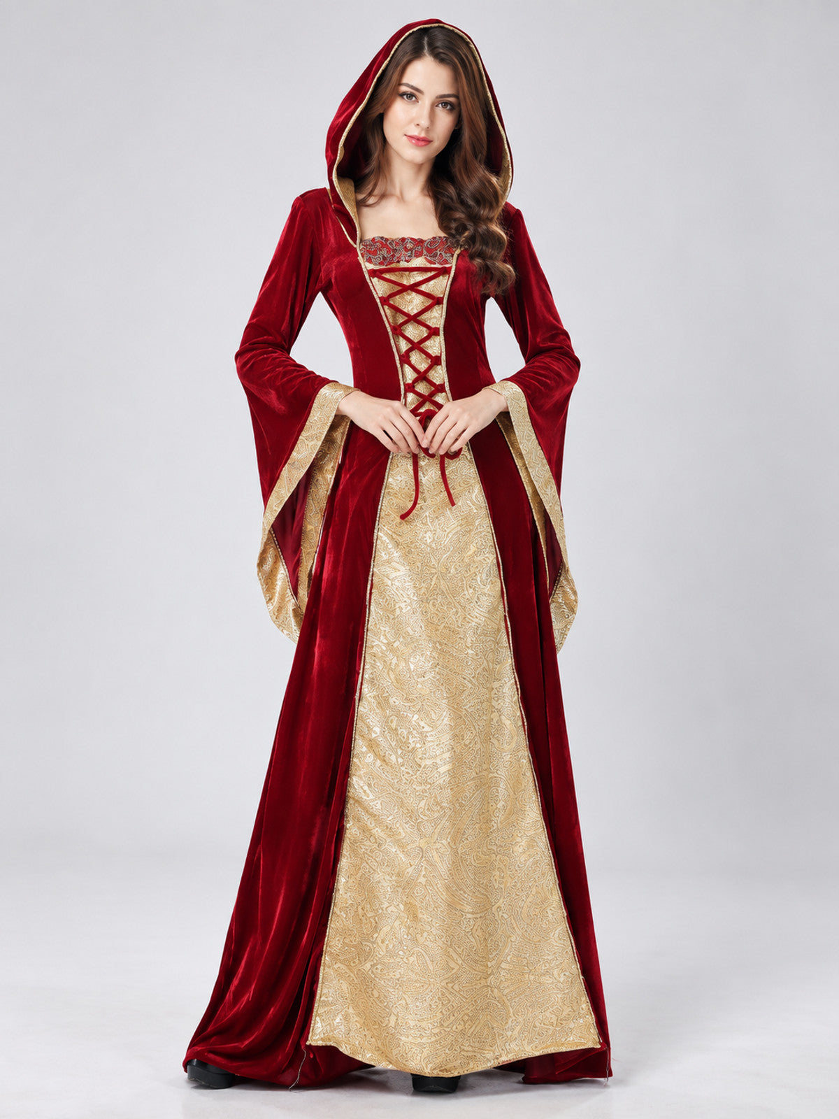 Burgundy Vampire Costume with Hood and Lacing