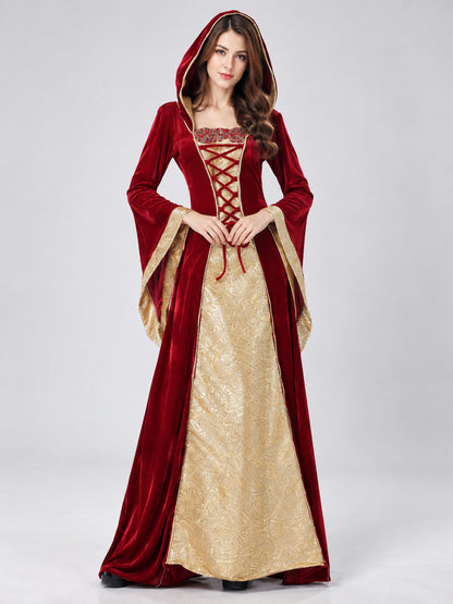 Burgundy Vampire Costume with Hood and Lacing