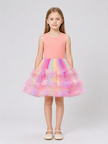 Dressy Full-Skirt Dress with a Multicolored Tulle Skirt on-model view