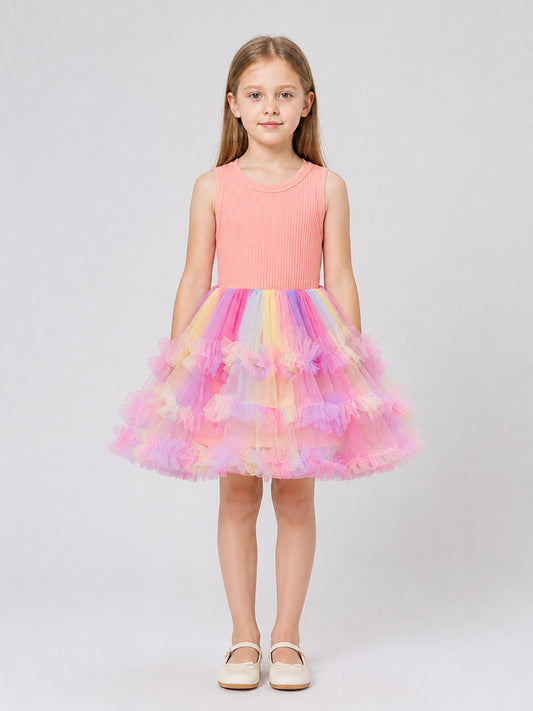 Dressy Full-Skirt Dress with a Multicolored Tulle Skirt on-model view