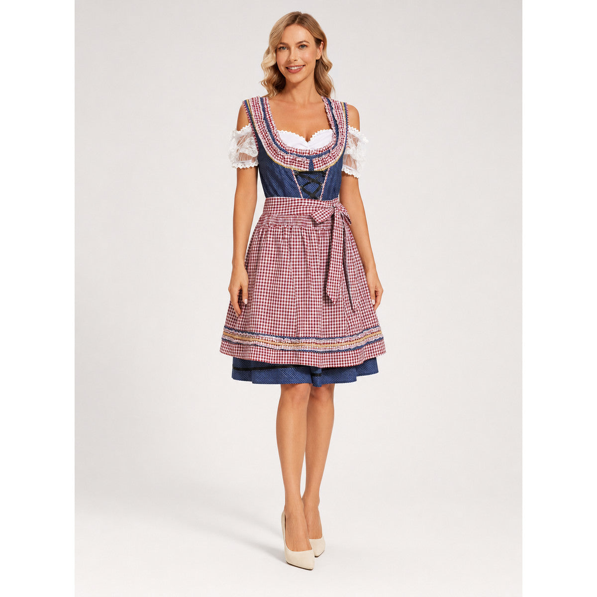Ethnic costume dress with lace sleeves and lacing