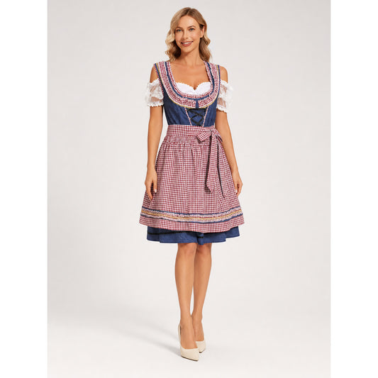 Ethnic costume dress with lace sleeves and lacing