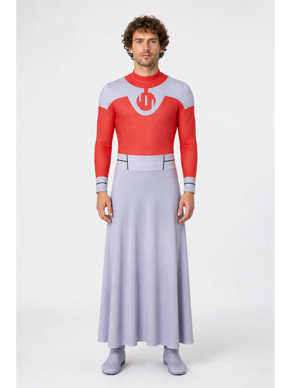 Thragg Cosplay Jumpsuit in Red and Gray with Emblem