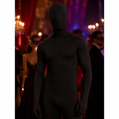 Men's Black Full Body Hooded Bodysuit Costume – Invisible Man Faceless Suit for Halloween