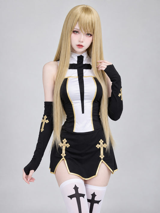 Yellow Long Cosplay Wig with Straight Bangs and Wig Cap