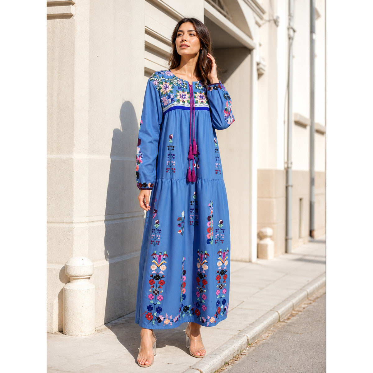 Jumpsuit with a floral print and pink fringe