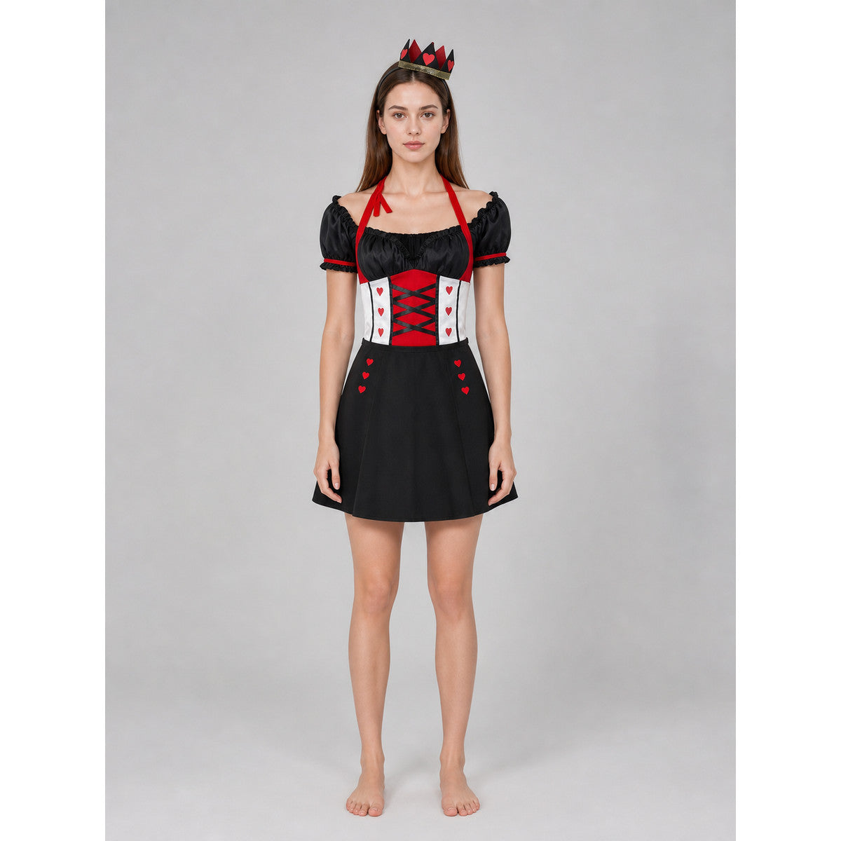 Carnival Costume with Hearts, Crown, and Stockings