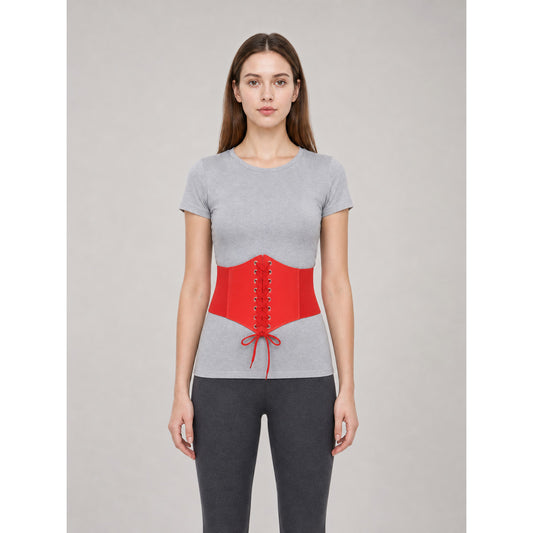 Red Lace-Up Corset Belt for Dresses and Outfits front view