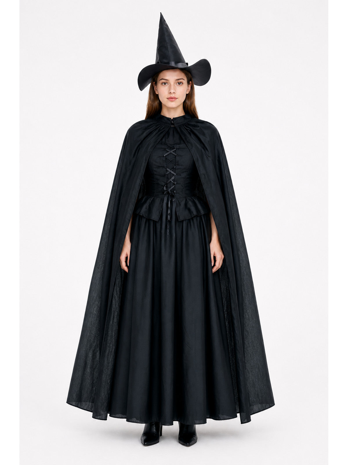 Black Carnival Costume with Cape and Pointed Hat main product view
