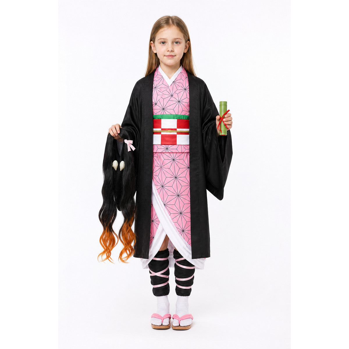Kamado Nezuko Cosplay Costume with Cape and Wig main product view