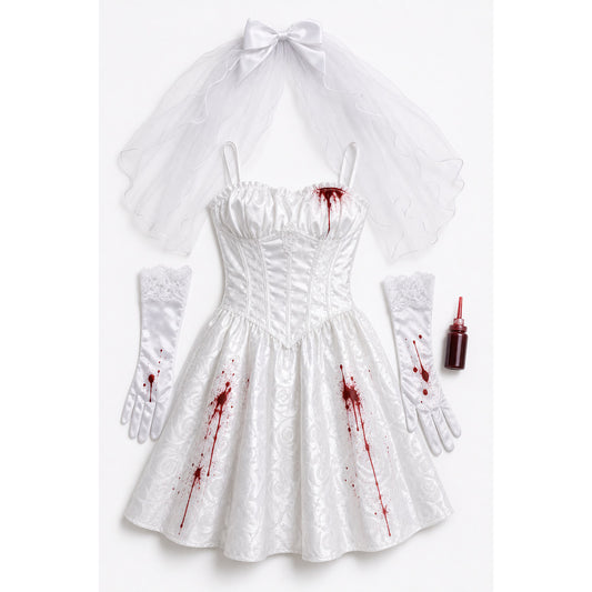 Zombie Bride Costume, White Halloween Dress