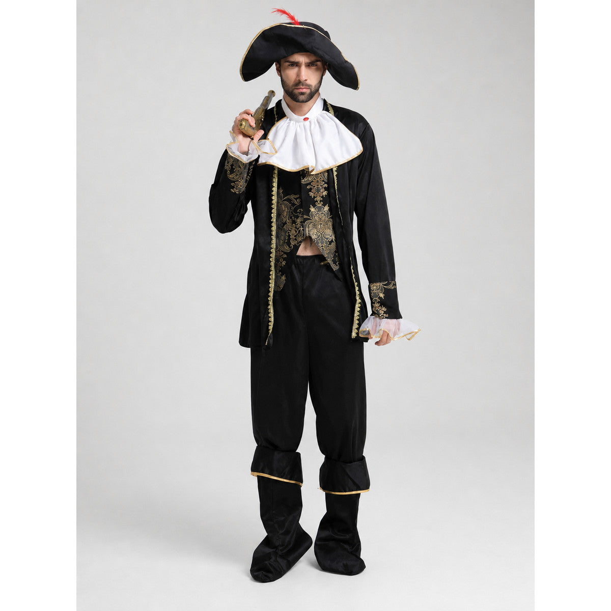Pirate Costume with Hat, Jabot, and Pants on-model view