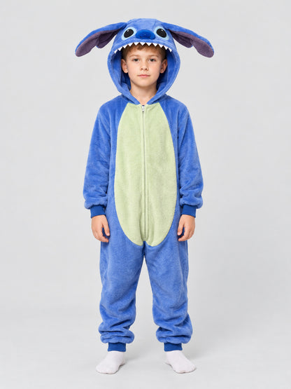 Blue Kigurumi Jumpsuit with Hood and Voluminous Ears
