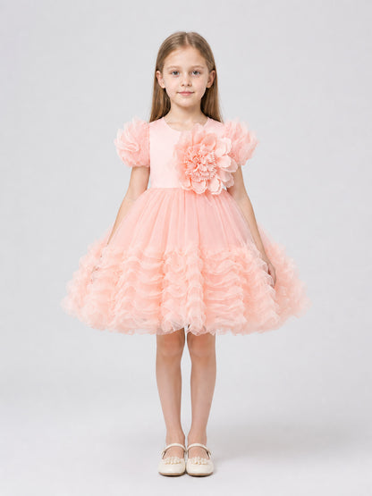 Puffy Princess Dress with Mesh and Puff Sleeves on-model view