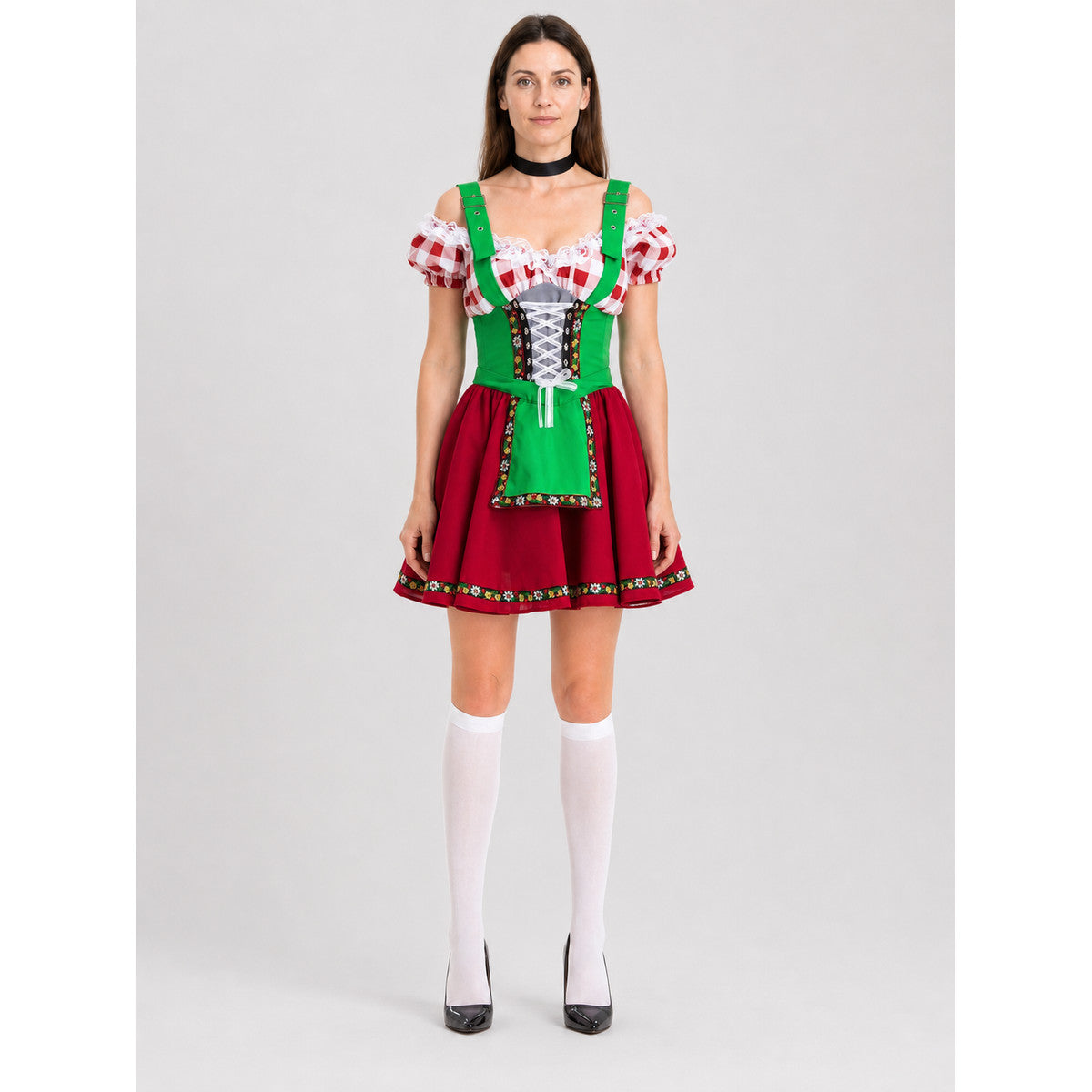 Folk Costume with Red-and-White Plaid for Oktoberfest on-model view