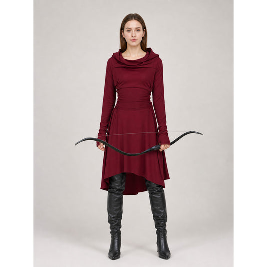 Medieval Hooded Tunic, Burgundy