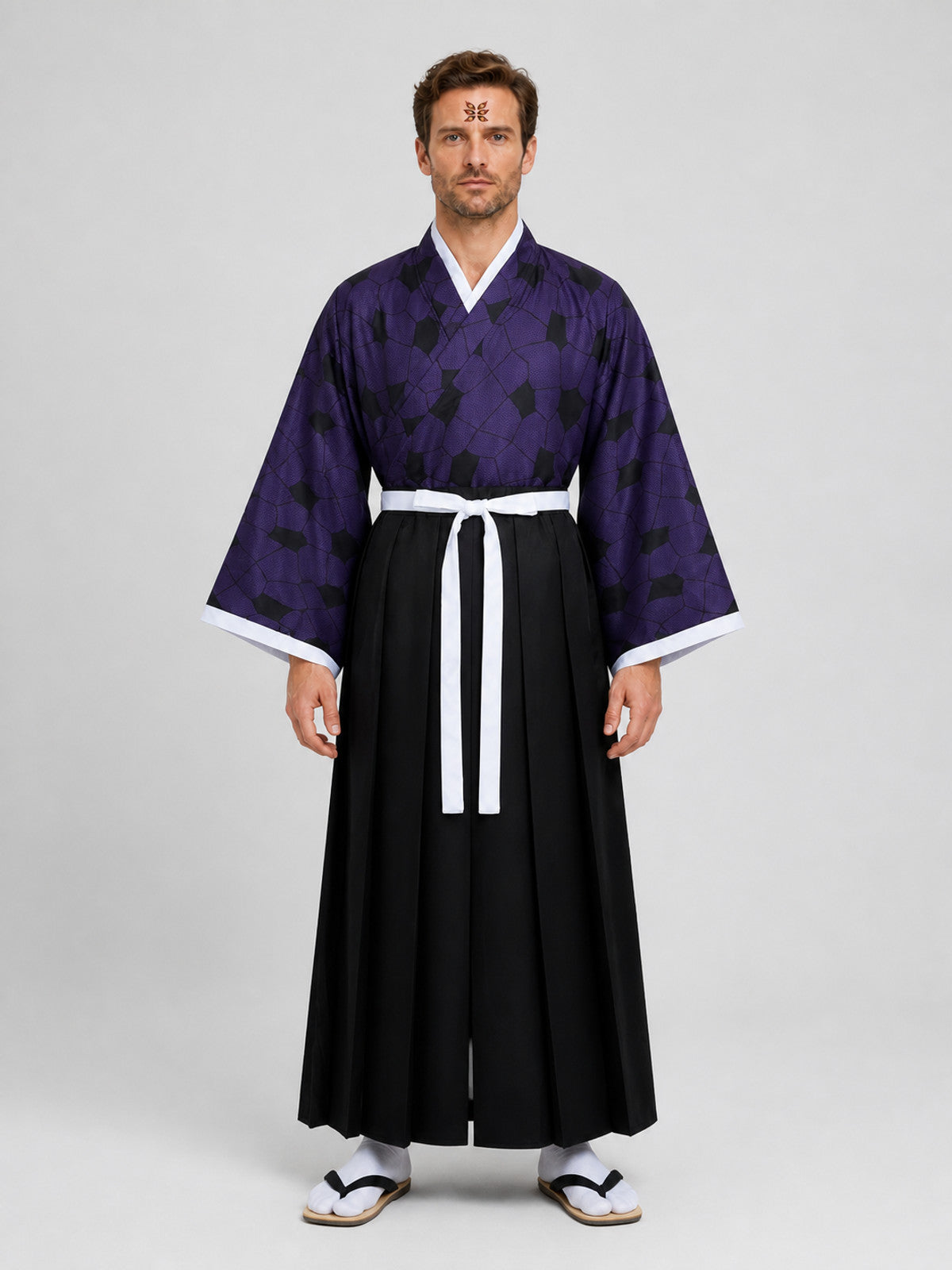 Kokushibo Cosplay Costume: Haori, Yukata, Kimono on-model view