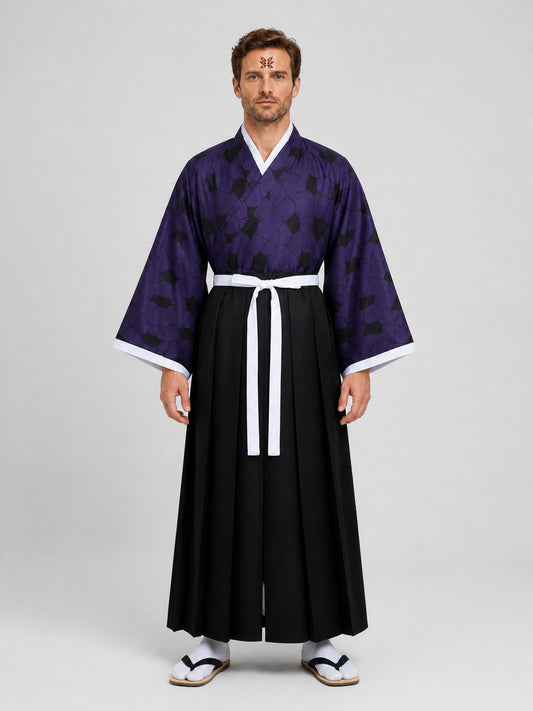 Kokushibo Cosplay Costume: Haori, Yukata, Kimono on-model view