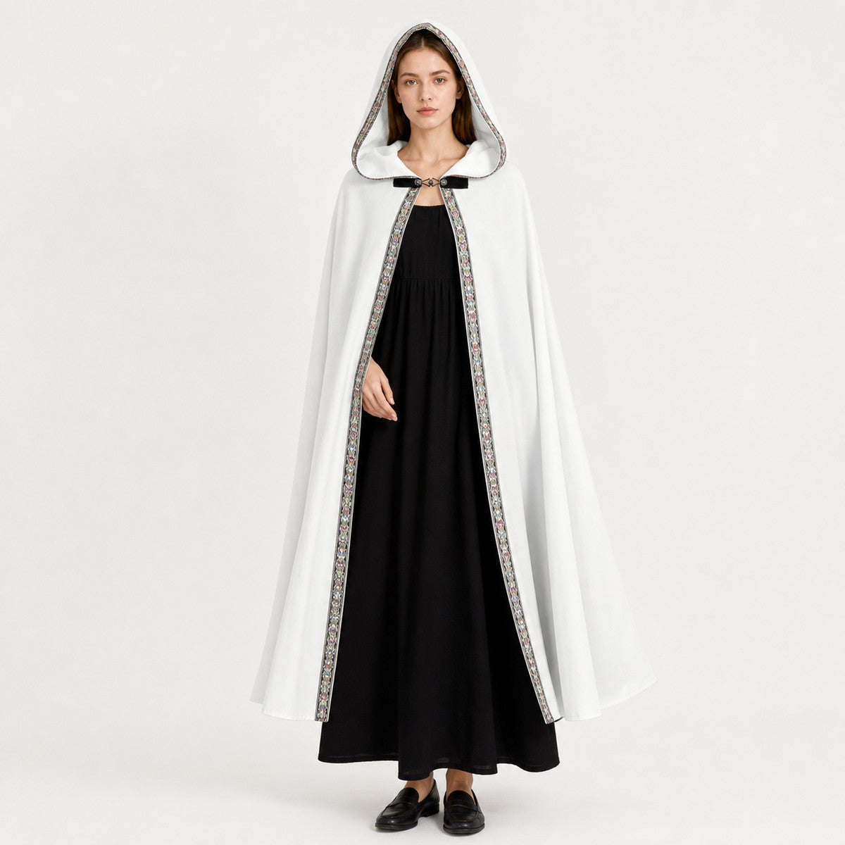 White Medieval Hooded Costume Cloak
