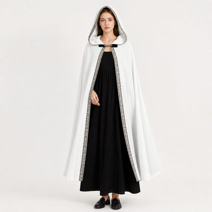 White Medieval Hooded Costume Cloak