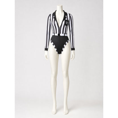 Striped Referee Jumpsuit with Deep V-Neck