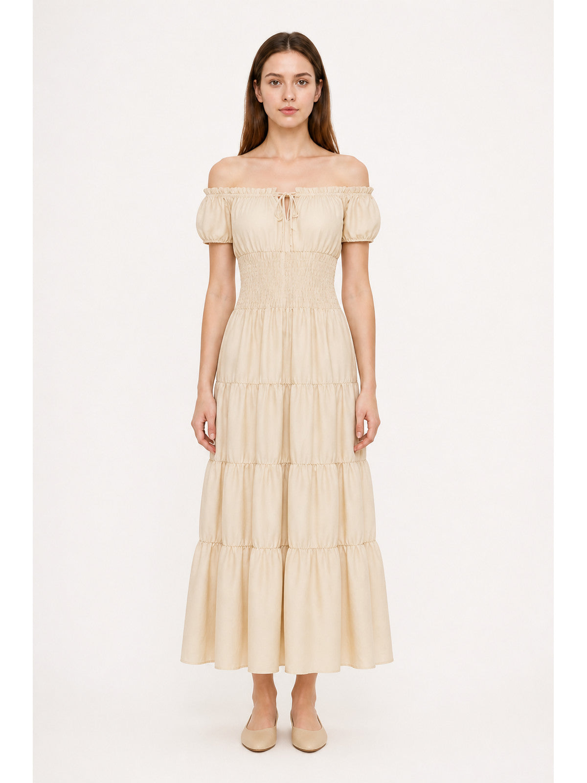 Long Milk-White Dress with Tiered Skirt main product view