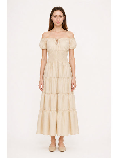 Long Milk-White Dress with Tiered Skirt main product view