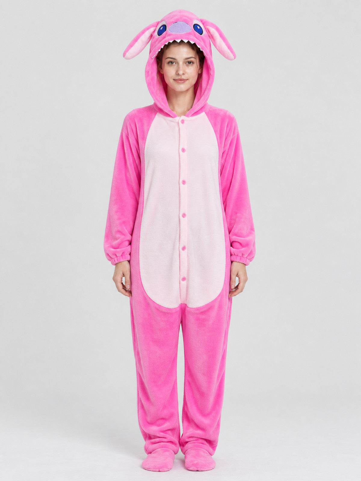 Pink Fleece Hooded Pajama Jumpsuit with Ears
