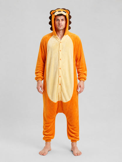 Flannel Lion Hooded Onesie Pajamas for Home on-model view