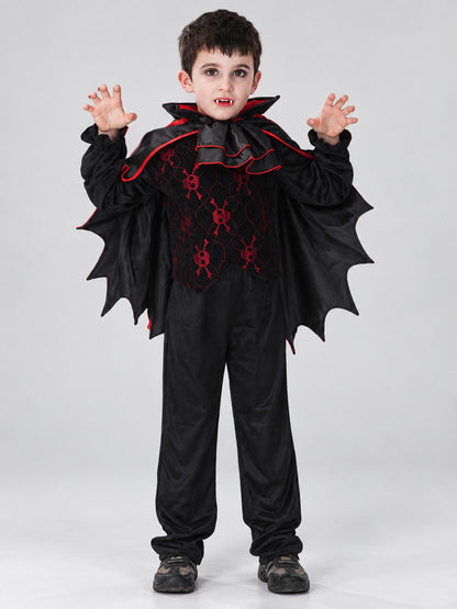 Kids' Vampire Costume with Cape and Fangs, Black and Red