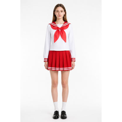 White and Red Sailor Cosplay Costume with Bow and Skirt main product view