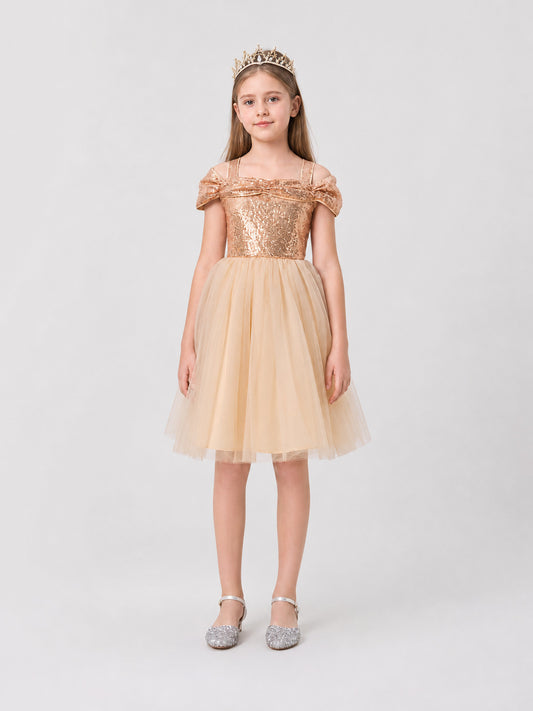 Princess Dress with Sequins, Full Skirt, and Tulle on-model view