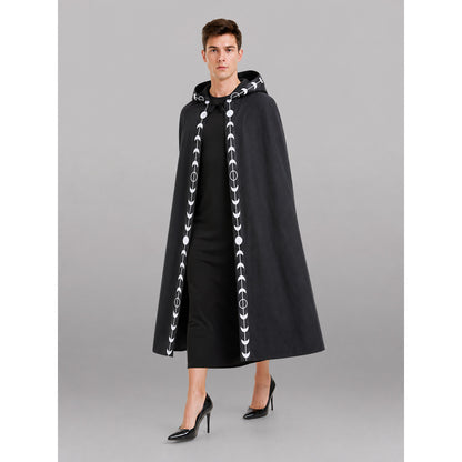 Black Carnival Cloak with Hood, Moon Pattern