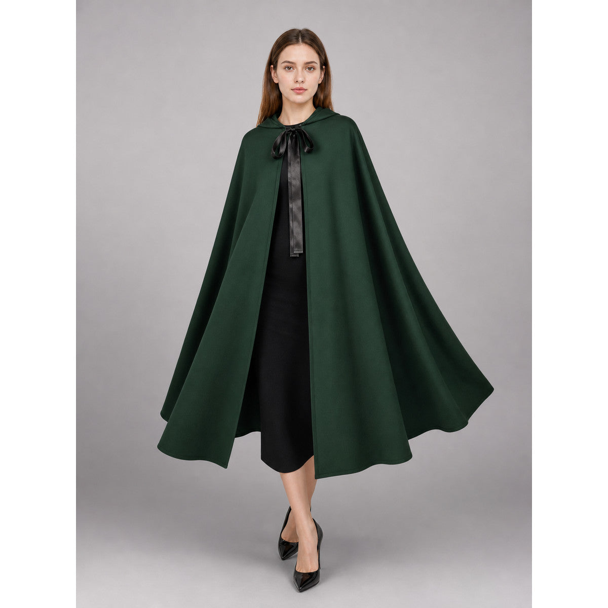 Long Green Carnival Cloak with Hood