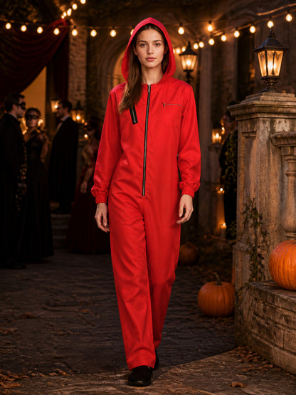 Salvador Dali Themed Red and Black Full Body Onesie Costume with Hood, Front
