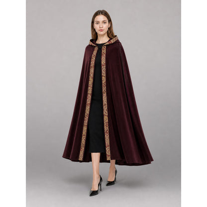 Burgundy Carnival Cloak with Hood front view