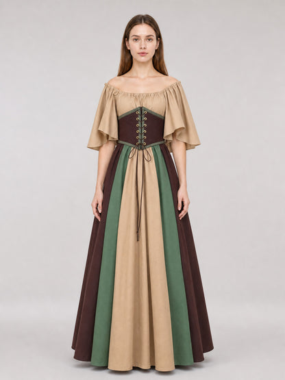 Medieval Dress with Corset Lacing and Ruffles front view