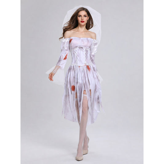 Halloween Cosplay Costume Dress with Veil on-model view