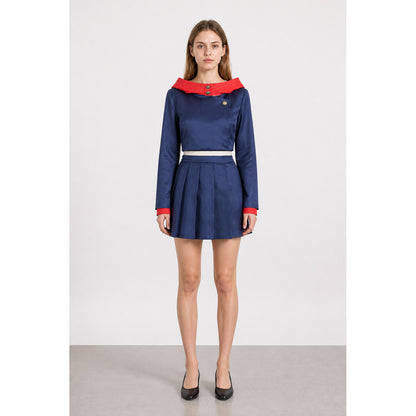 Anime cosplay costume with a pleated skirt, blue and red main product view